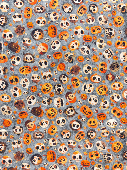 A Haunting We Will Go - Skull & Pumpkin Toss - Smoke - Yardage