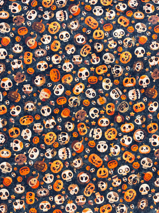 A Haunting We Will Go - Skull & Pumpkin Toss - Charcoal - Yardage