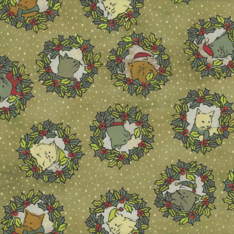 Christmas Cats Multicolor Wreath 2CHC-1 Yardage