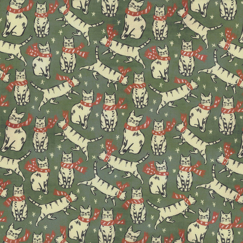 Christmas Cats Green Cat in Scarves 3CHC-1 Yardage