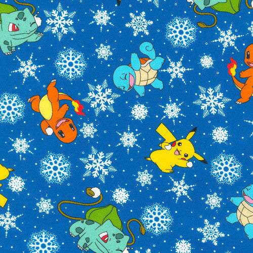 Pikachu's Holiday Blue Minky Yardage