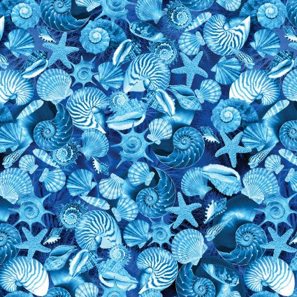 Oceana Shells Blue Fabric