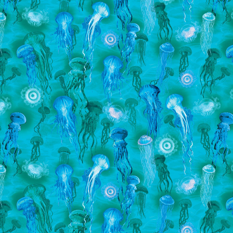 Oceana Jellyfish Jubilee Dark Sea Green Fabric