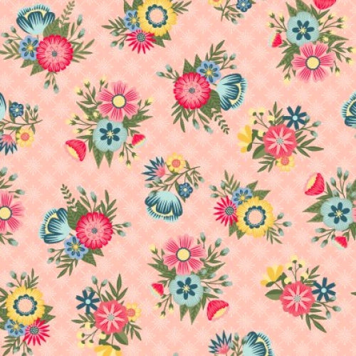 Vintage Flora Lattice Floral Pink Fabric