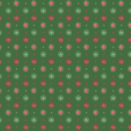 Christmas Night Multi Mini Snow Flurry Green Yardage