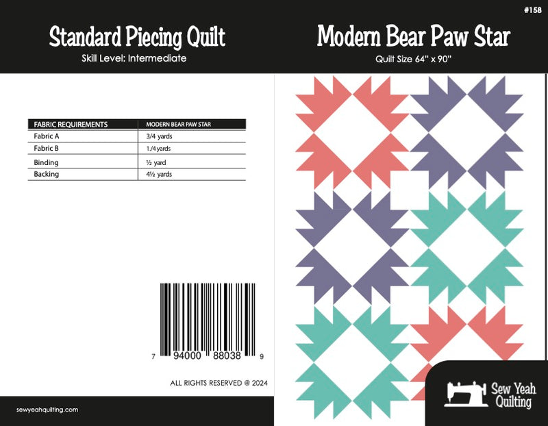 Modern Bear Paw Star Quilt 64" x 90"