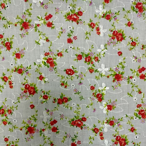 Embroidered Eyelet Small Rose Red Fabric