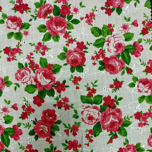 Embroidered Eyelet American Rose Red Fabric