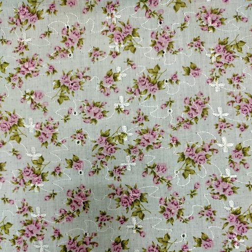 Embroidered Eyelet Small Rose Pink Fabric