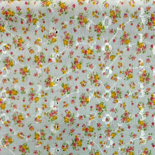 Embroidered Eyelet Small Floral White Fabric