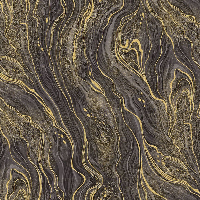 Silver & Gold Metallic Abstract Marbling Iron Fabric