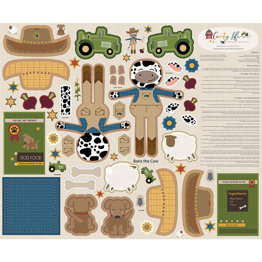 Country Life Boris the Cow Doll Panel 36" x 43.5"