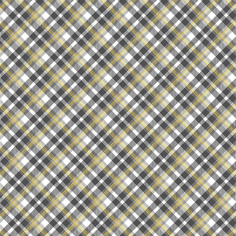 Silver & Gold Metallic Holiday Plaid Grey Fabric