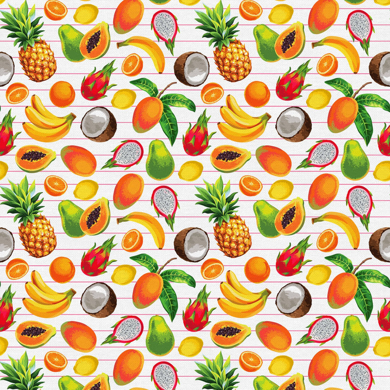 Tropicana Striped Fruit White Fabric