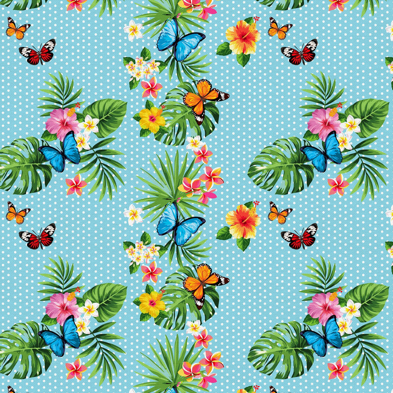 Tropicana Monstera Garden Baby Blue Fabric