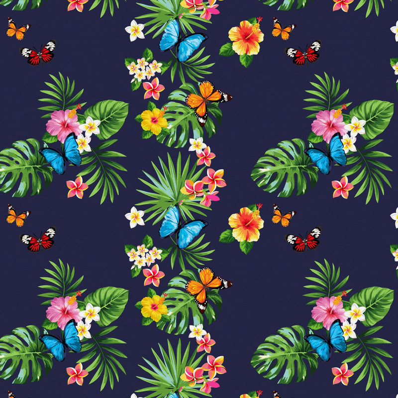 Tropicana Monstera Garden Navy Fabric