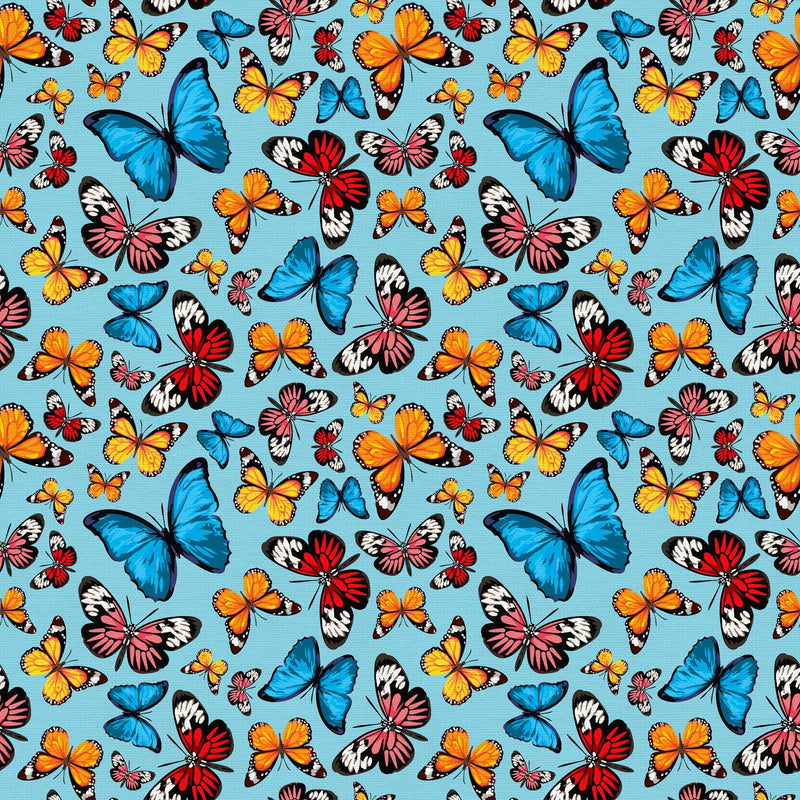 Tropicana Butterflies Baby Blue Fabric