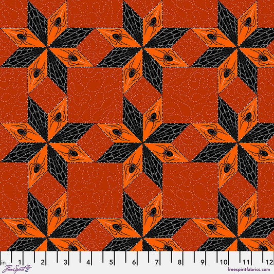 Costumes & Cobwebs Stars and Spiders Orange Fabric