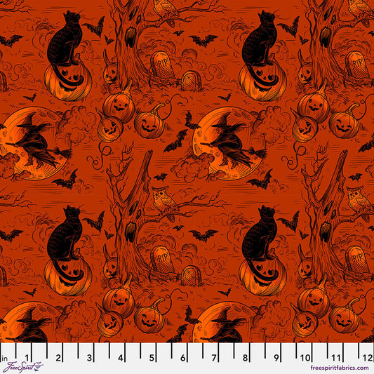 Costumes & Cobwebs Haunted Toile Orange Fabric