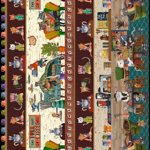 Purrsuit of Coffeeness The Cat Cafe DDC12489-MULT-D Yardage