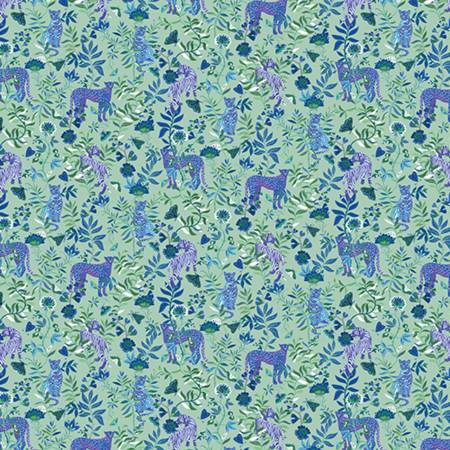 Quilting Cuddle Wandelust Wanderlust Big Cats Blue Yardage