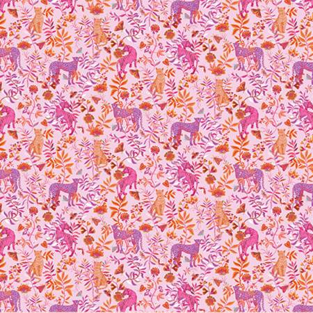 Quilting Cuddle Wandelust Wanderlust Big Cats Pink Yardage