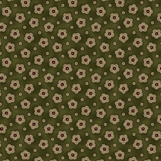 Old Village Greens - Happy Blooms - Hunter - Yardage