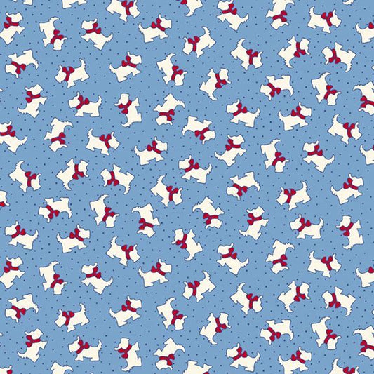 Aunt Grace Goes Scrappy Scottie Blue Fabric