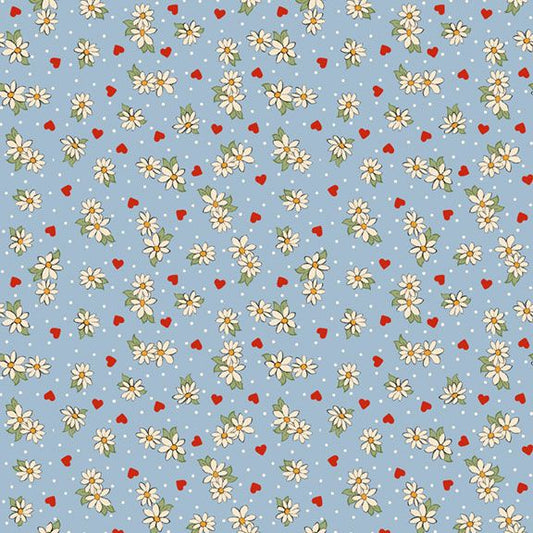 Be My Valentine Flower Blue Fabric