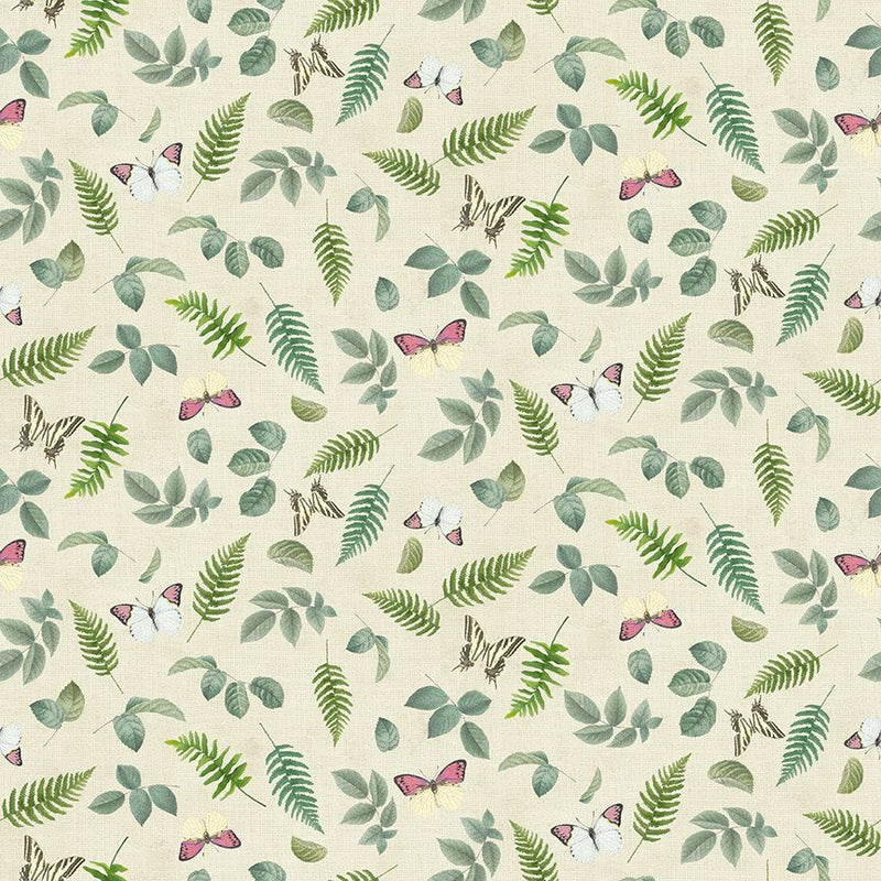 Jardin Digital Tossed Leaves & Butterflies Fabric