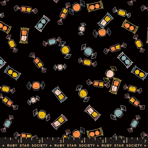 Tiny Frights Black Tossed Candy Fabric