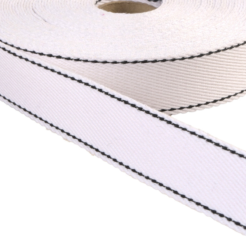 Cotton Webbing 1 3/16" White with Black Stitches