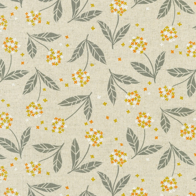 Cotton Flax Prints Dandelions Yellow Fabric