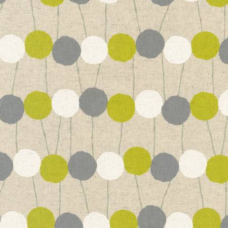 Cotton Flax Prints Dots Honey White Green Fabric