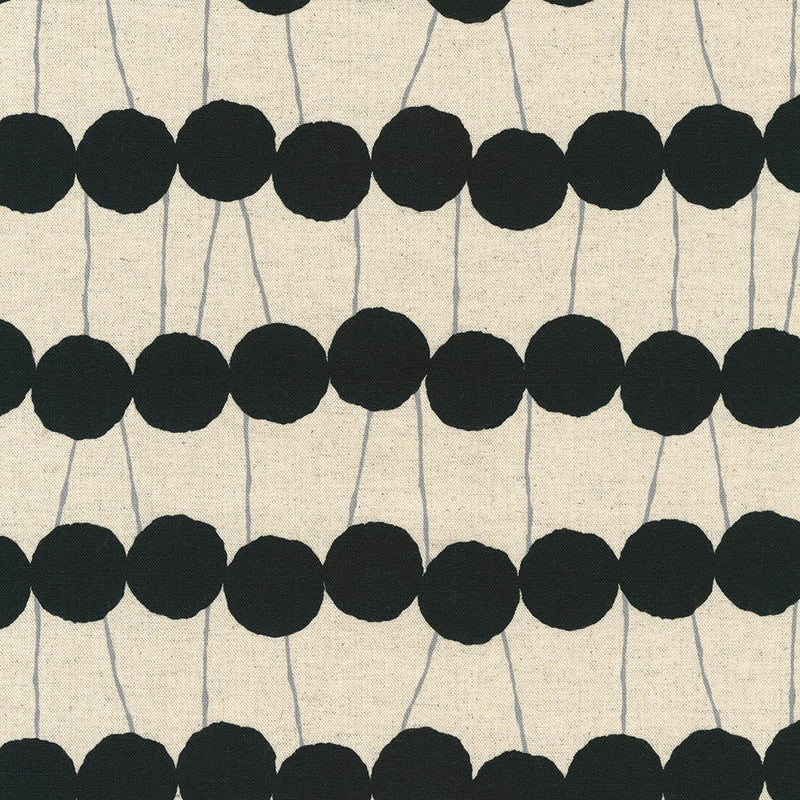 Cotton Flax Prints Black Dots Fabric