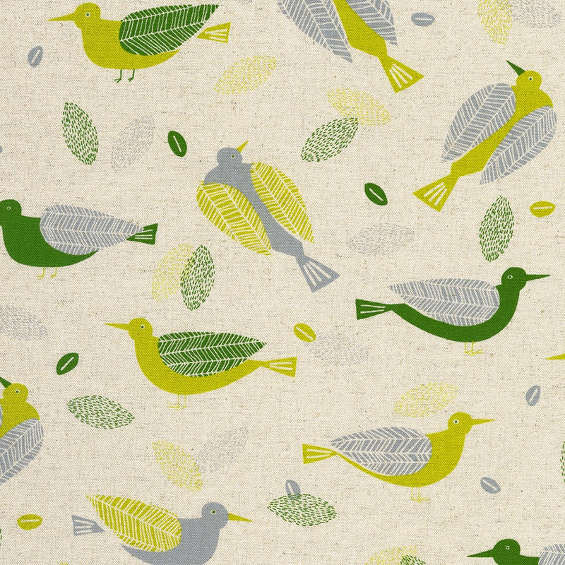 Cotton Flax Prints Birds Natural Fabric