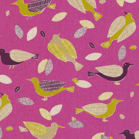 Cotton Flax Prints Birds Berry Fabric