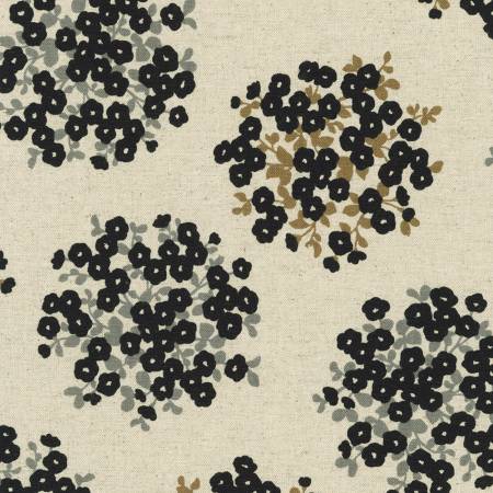 Flowers Black Flax Fabric