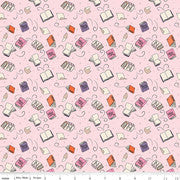 Spooky Schoolhouse Pink Spellbooks Yardage