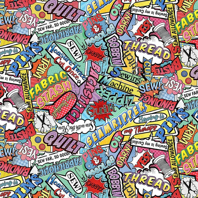 Sewing & Quilting Words Comic Fabric