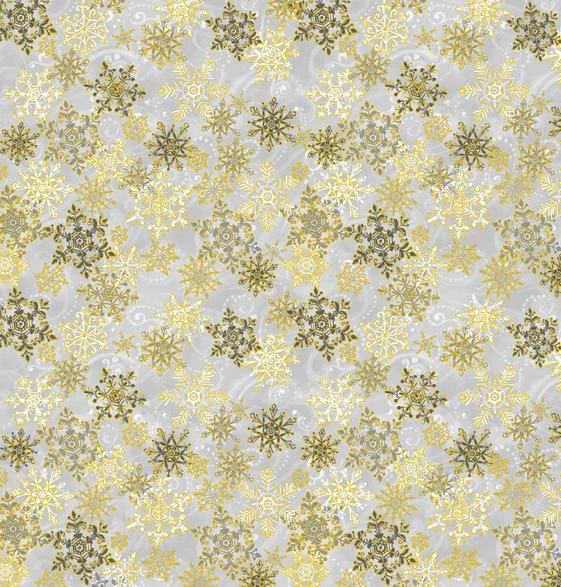 Silver & Gold Metallic Snowflakes Fabric