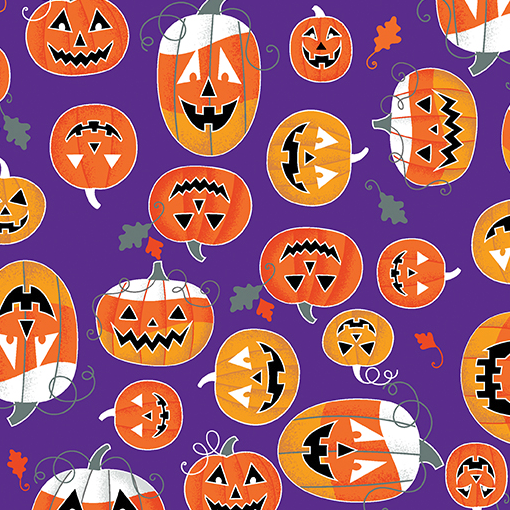 Glow-O-Ween Glowing Pumpkins Dark Purple Yardage