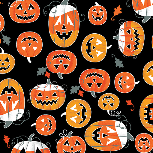 Glow-O-Ween Glowing Pumpkins Black Yardage