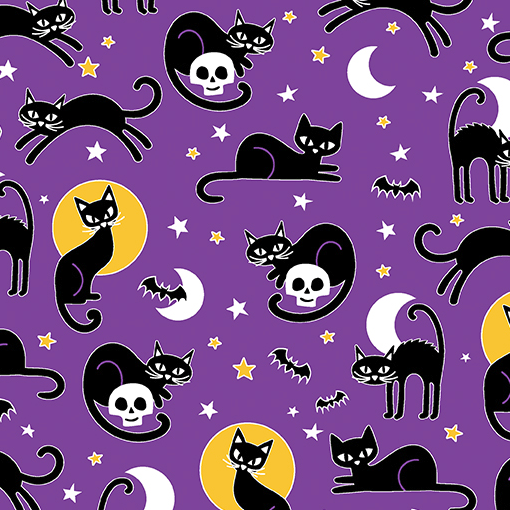 Glow-O-Ween Spooky Cats Purple Yardage