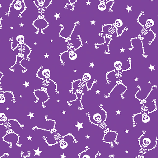 Glow-O-Ween Happy Skeletons Purple Yardage