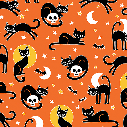 Glow-O-Ween Spooky Cats Orange Yardage