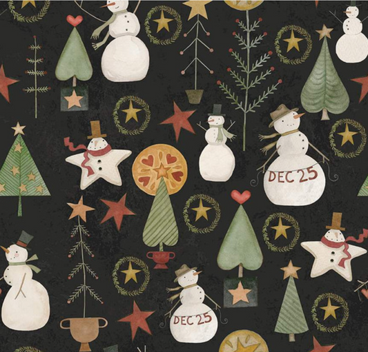 Kringle Jacks and Trees Charcoal Yardage