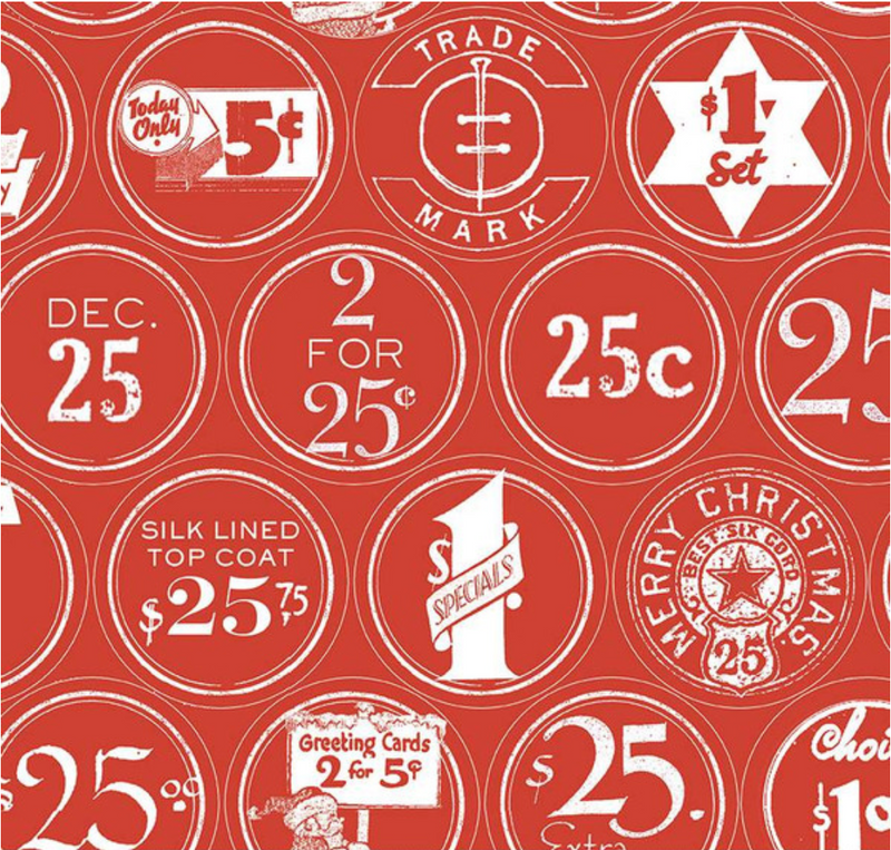 White as Snow Christmas Labels Red Yardage