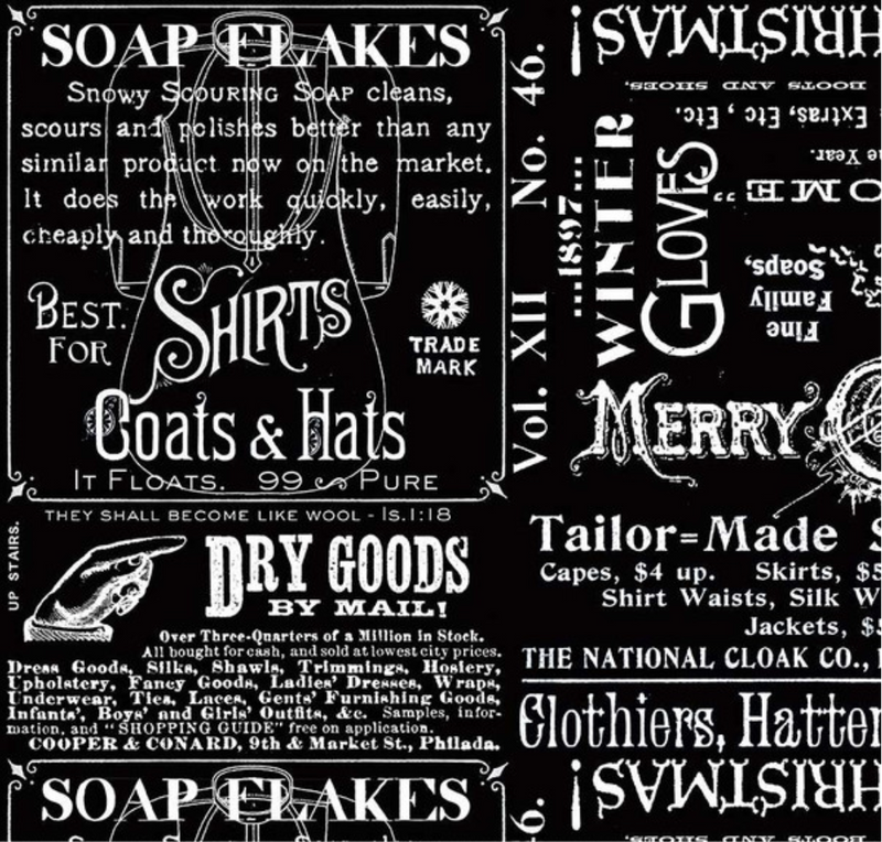 White as Snow Snowy Soap Ads Black Yardage