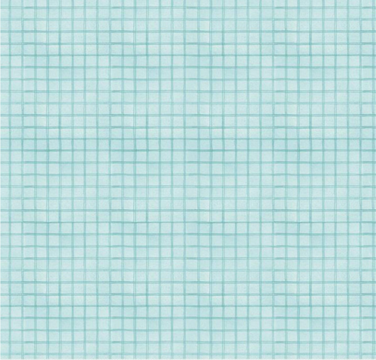 White as Snow Windowpane Plaid Blue Yardage